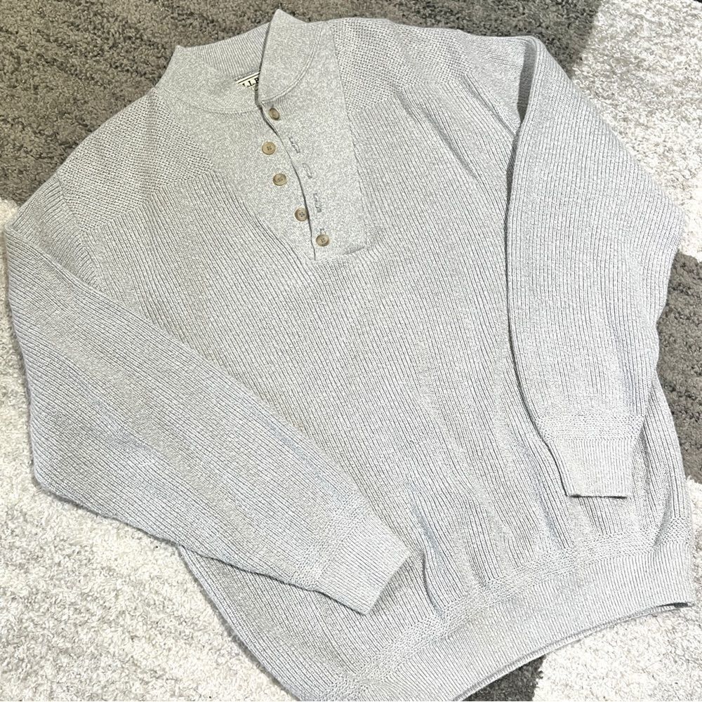 Vintage L.L. Bean Henley Sweater Mens XL Long Gray 100% Cotton Made in USA